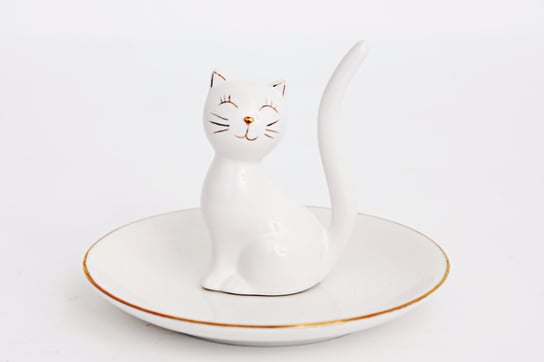 Ceramiczny talerzyk na biżuterię, z kotkiem, 12x9 cm Sil