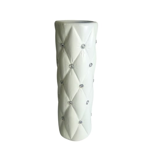 Ceramiczny wazon w stylu Glamour z kryształkami biały wąski biały Wisan