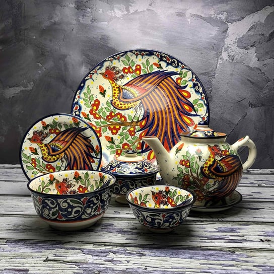 Ceramiczny zestaw herbaciany ręcznie malowany "Pawie pióro 1" - 22 części Inny producent