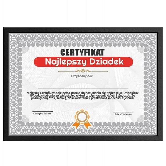 Certyfikat - Najlepsza Dziadek - ramka czarna Gadget Master