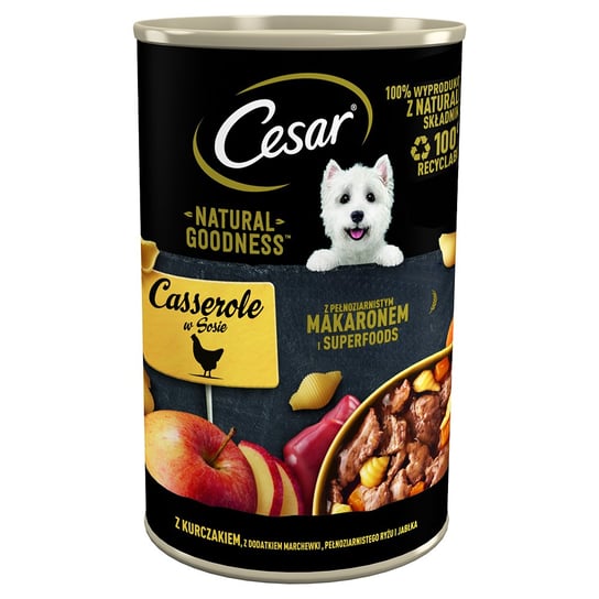 CESAR puszka 400g - mokra karma pełnoporcjowa dla dorosłych psów, z kurczakiem, z dodatkiem marchewki, pełnoziarnistego makaronu i jabłka, w sosie Cesar