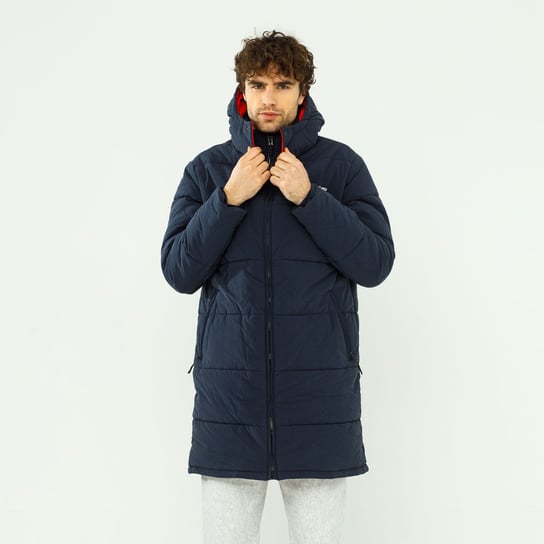 Champion Script Logo Back Padded Hooded Jacket Navy - L Champion