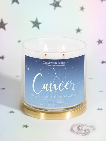 Charmed Aroma sojowa świeca zapachowa z biżuterią 12 oz 340 g Pierścionek - Cancer Rak Zodiak Charmed Aroma