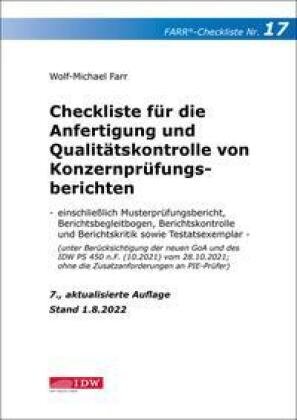 Checkliste 17 für die Anfertigung und Qualitätskontrolle von Konzernprüfungsberichten IDW-Verlag