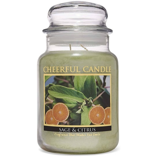 Cheerful Candle duża świeca zapachowa w szklanym słoju 2 knoty 24 oz 680 g - Sage and Citrus Inna marka