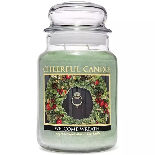 Cheerful Candle duża świeca zapachowa w szklanym słoju 2 knoty 24 oz 680 g - Welcome Wreath Inna marka