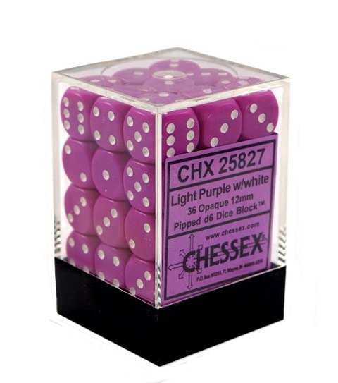 Chessex, Kostki, K6 Light Purple, różowy, 12 mm, 36 szt. Chessex