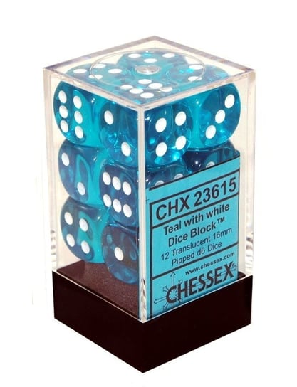 Chessex, Kostki, K6 Teal, niebieski, 16 mm, 12 szt. Chessex