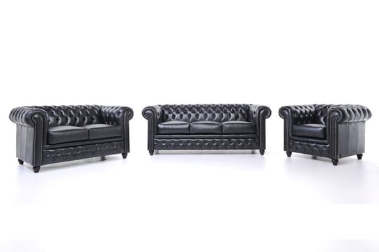 Chesterfield Sofa Original Skórzana | 1 + 2 + 3 osobowa | Czarny | 12 lat gwarancji Chesterfield