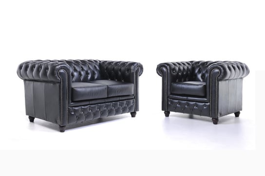 Chesterfield Sofa Original Skórzana | 1 + 2 osobowa | Czarny | 12 lat gwarancji Chesterfield