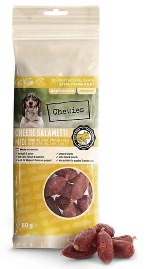 Chewies Cheese Salametti Midi wołowina z płucami, żwaczami & serem 80g CHEWIES