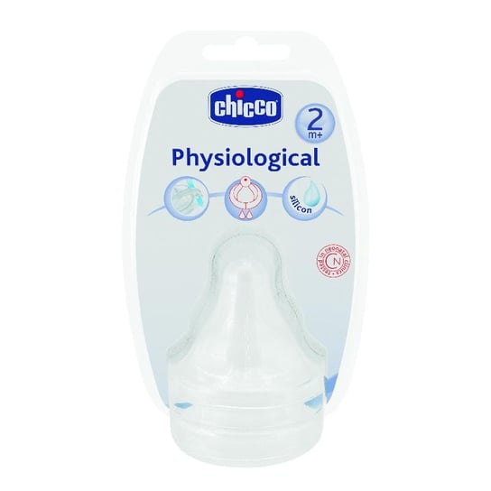 Chicco, Physio, Smoczek na butelkę silikonowy, przepływ średni, 2m+, 2 szt. Chicco