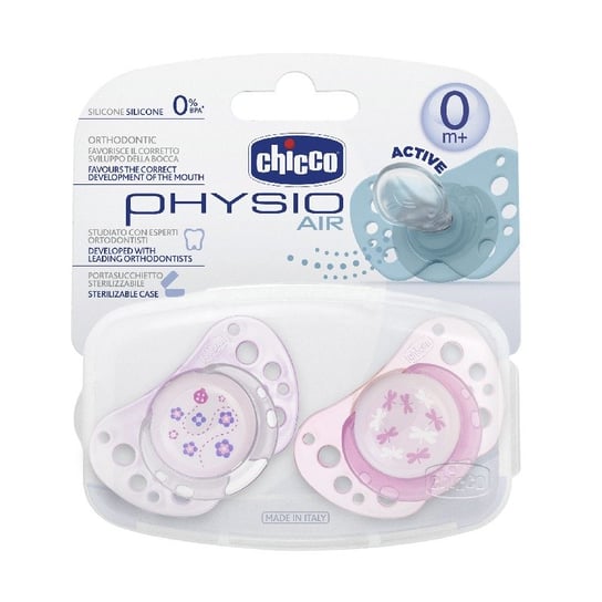 Chicco, Smoczek uspokajający, Physio Air, silikonowy, różowy, 0m+, 2 szt. Chicco
