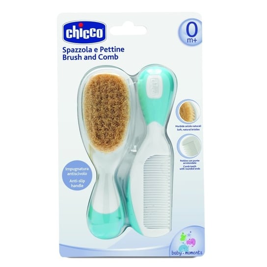 Chicco, Szczotka z naturalnym włosiem, +grzebyk, 0m+ Chicco