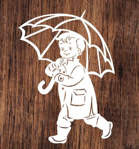 Chłopiec pod parasolem - wycinanka z kartonu XL AKATJA
