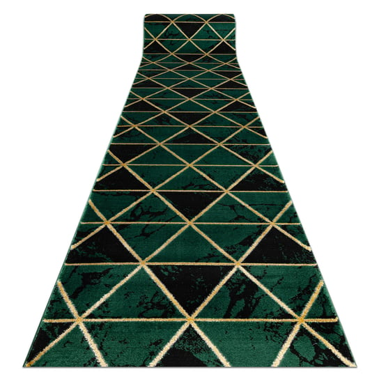 Chodnik EMERALD ekskluzywny 1020 glamour, stylowy marmur, trójkąty butelkowa zieleń / złoty 100 cm, 100x1050 cm Dywany Łuszczów