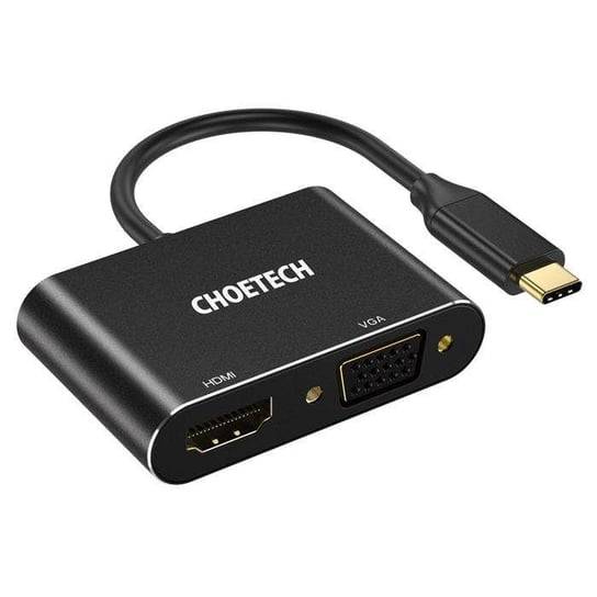 Choetech adapter przejściówka rozdzielacz ze złącza USB Typ C (męski) na HDMI (żeński) 4K 60Hz / VGA (żeński) FullHD 1080p 60Hz czarny (HUB-M17) ChoeTech