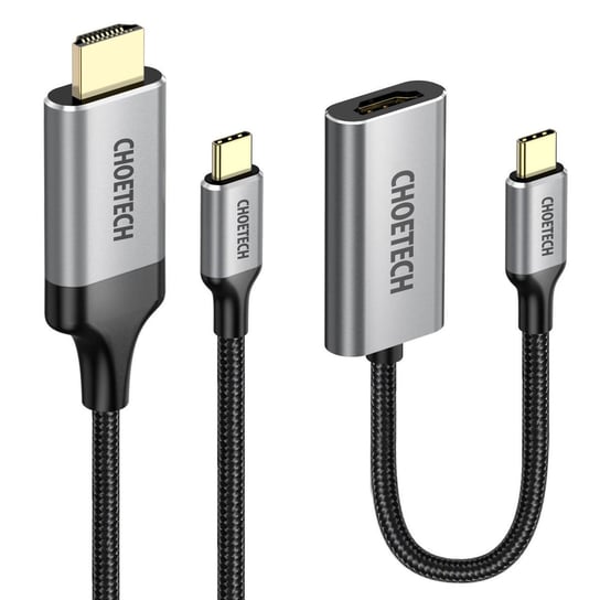 Choetech zestaw przejściówka HUB USB Typ C - HDMI 2.0 (3840 x 2160 @ 60Hz) szary (HUB-H12) + kabel USB Typ C - HDMI (3840 x 2160 @ 60Hz) 2m szary (CH0021) ChoeTech