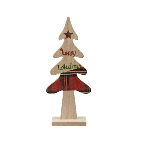 Choinka ozdobna Happy Holidays, beżowo-czerwona, 25 cm 