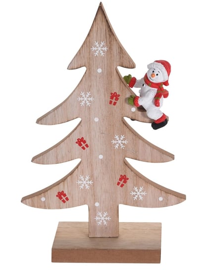 Choinka z drewna, figurka, 22 cm, Snowman on Tree 