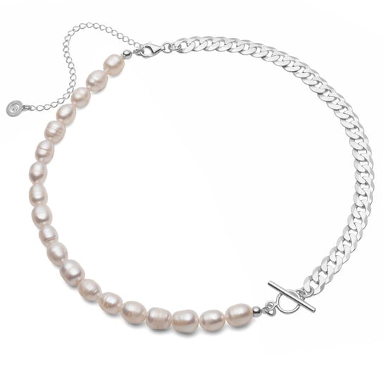 Choker z białych pereł słodkowodnych i łańcuszka, srebro 925 : Srebro - kolor pokrycia - Pokrycie platyną GIORRE