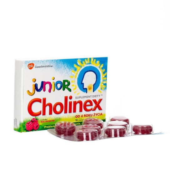 Cholinex junior suplement diety od 4 roku życia, 16 pastylek do ssania, smak malinowy. GlaxoSmithKline