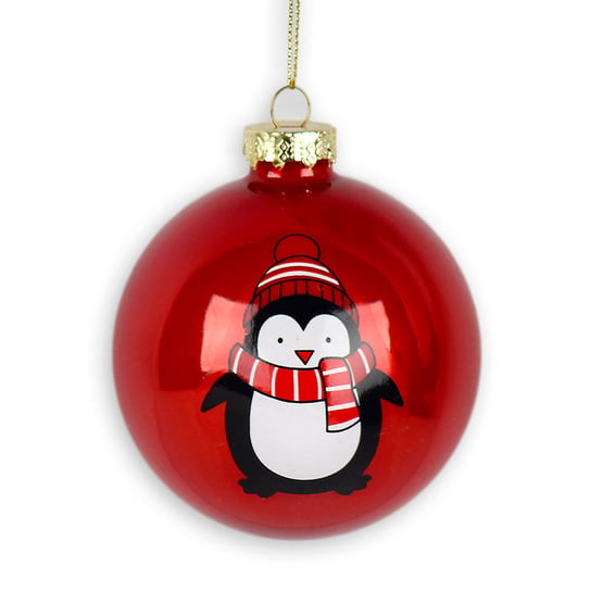 Christmas Wishes, Bombka, czerwona z pingwinem, 8 cm Empik
