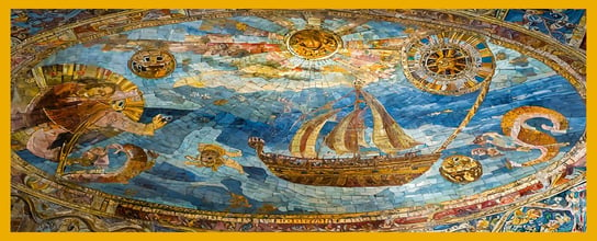 Chusta jedwabna z mozaiką i motywem morskim, 70x190 cm Confortime