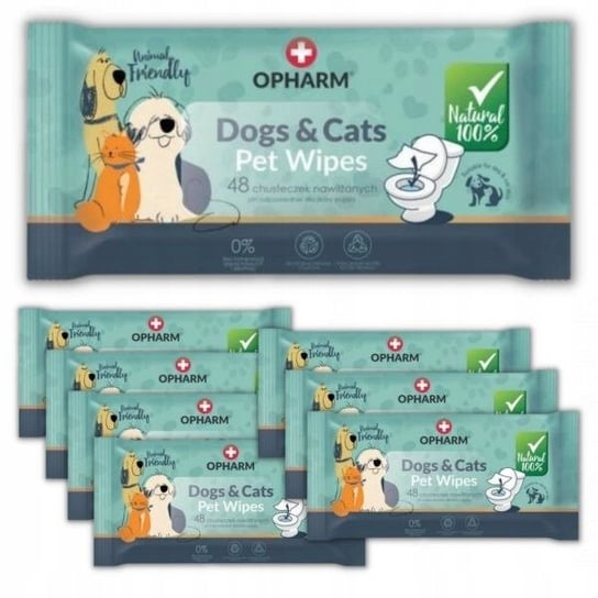 Chusteczki do pielęgnacji zwierząt Dogs&Cats Pet Wipes (48 sztuk) x 8 opakowań Opharm