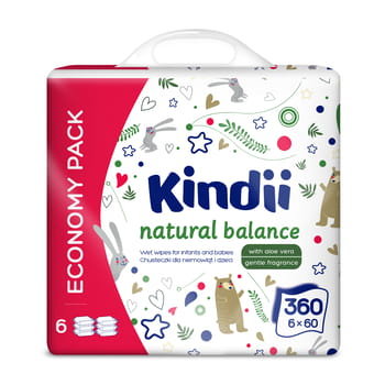 Chusteczki Nawilżane Kindii Natural Balance Dla Niemowląt I Dzieci 60 Szt. X 6 Modern Company