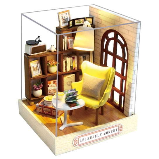 Chwila z książką Miniaturowy domek DIY HABARRI odpoczynek kawa książka HABARRI