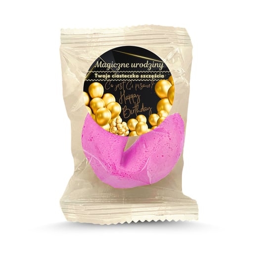 Ciasteczko z wróżbą z naklejką okrągłą "Black Magiczne urodziny" 6g PINK D&D Fun Cookies