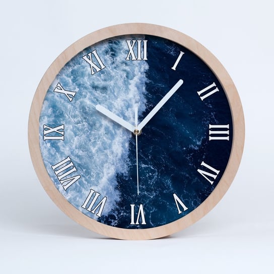Cichy drewno zegar na ścianę morskie fale fi 30 cm, Tulup Tulup