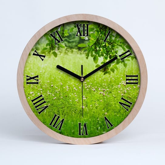 Cichy drewno zegar na ścianę zielona łąka fi 30 cm, Tulup Tulup