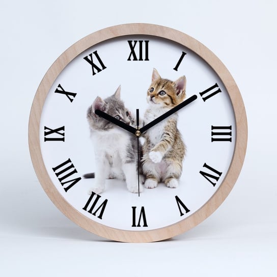 Cichy ścienny drewno zegar dwa małe koty fi 30 cm, Tulup Tulup
