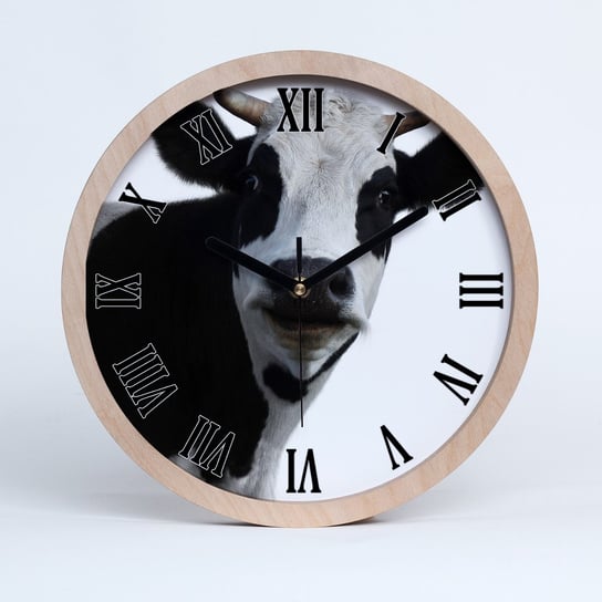 Cichy ścienny drewno zegar łaciata krowa fi 30 cm, Tulup Tulup