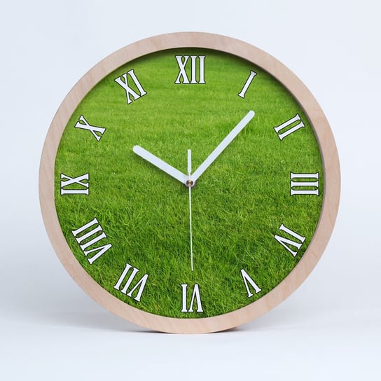 Cichy ścienny drewno zegar zielona trawa fi 30 cm, Tulup Tulup