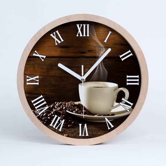 Cichy zegar drewno na ścianę filiżanka kawy fi 30, Tulup Tulup