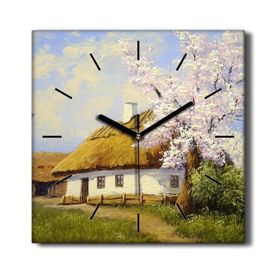 Cichy zegar na płótnie Malarstwo wieś chata 30x30, Coloray Coloray