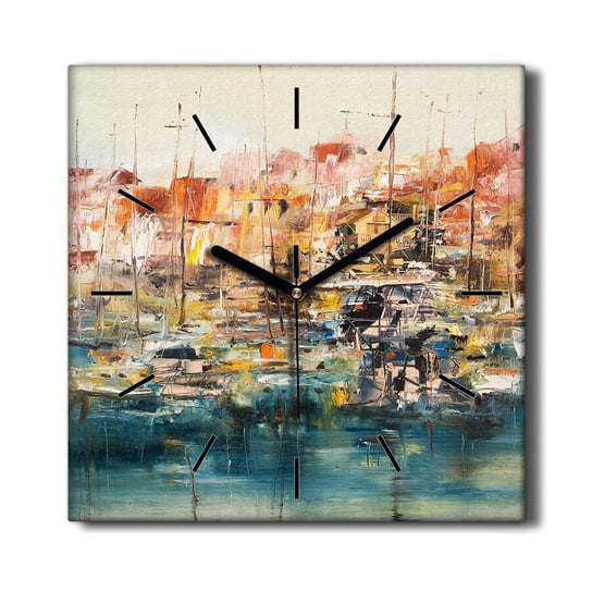 Cichy zegar na płótnie Port statki łodzie 30x30 cm, Coloray Coloray
