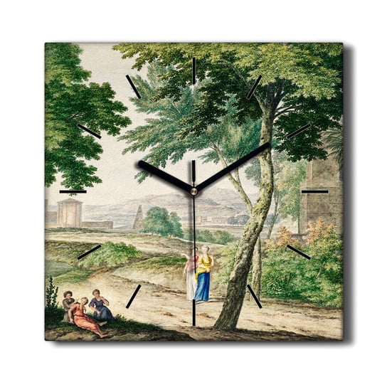 Cichy zegar na płótnie Wieś drzewa ludzie 30x30 cm, Coloray Coloray