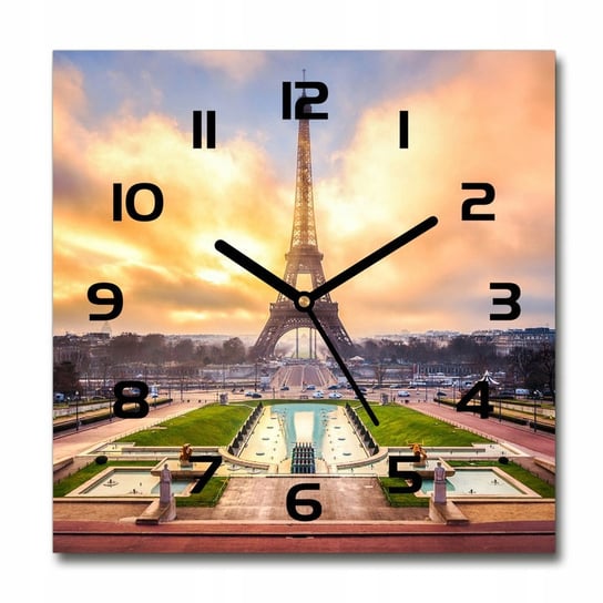 Cichy Zegar Szklany Na Ścianę - Kwadratowy Wzór Wieża Eiffla Paryż 30x30 Inna marka