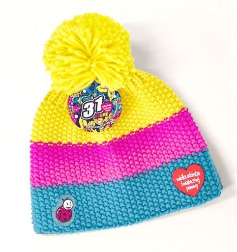ciepła czapka z pomponem wośp - żółto-różowo-turkusowa Inna marka
