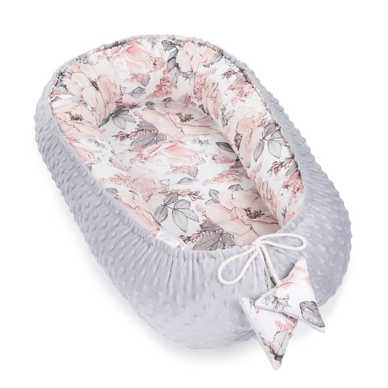 Ciepłe gniazdko niemowlęce 90x50 cm - przytulaśne gniazdko dla noworodka kokon zimowy/jesienny Róża szary Totsy Baby