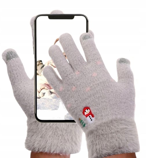 Ciepłe Rękawiczki Damskie ocieplane Dotykowe do Telefonu zimowe haftowane Edibazzar