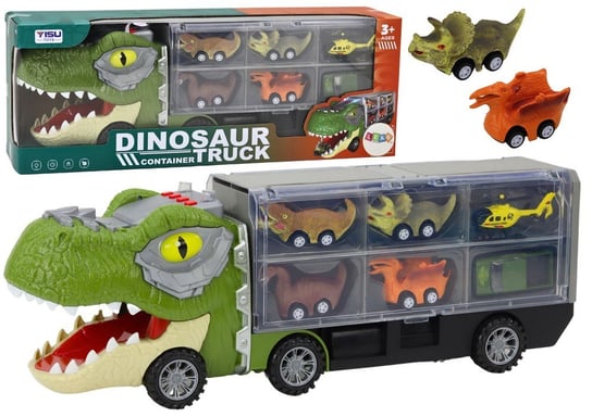 Ciężarówka Dinozaur Transport Resoraków 6szt Światła Dźwięki Zielony Lean Toys
