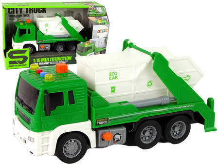 Ciężarówka Śmieciarka Segregowanie Zielona Napęd Frykcyjny 1:16 Lean Toys