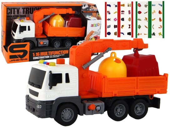Ciężarówka Śmieciarka Z Dźwigiem Napęd Frykcyjny Dźwięki Pomarańczowa 1:16 Lean Toys