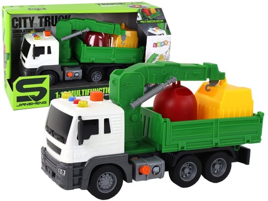 Ciężarówka Śmieciarka Z Dźwigiem Napęd Frykcyjny Dźwięki Zielona 1:16 Lean Toys