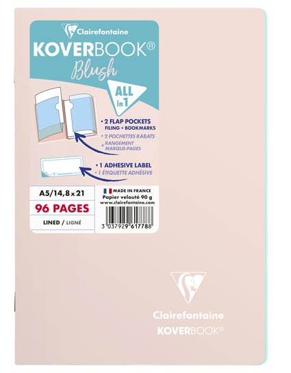 Clairefontaine, zeszyt w linie, A5, Koverbook Blush, powder pink Clairefontaine